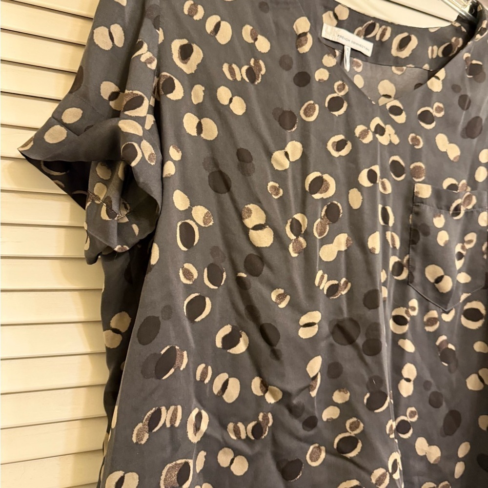 French Connection Stylish Brown Black and Cream Women's Top Sz XL - Picture 3 of 8